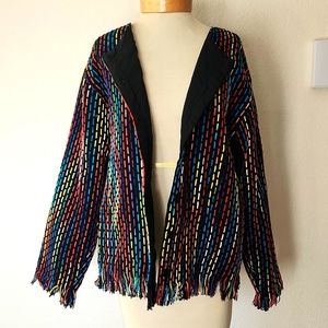Vintage Silver Strea Multicolor Button Up Cotton Jacket With Fringe Fun Funky